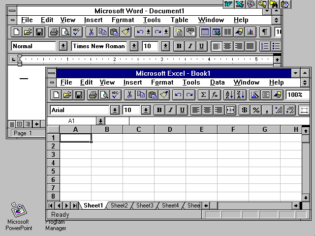 Windows 3.1 MS Word and MS Excel (1992)